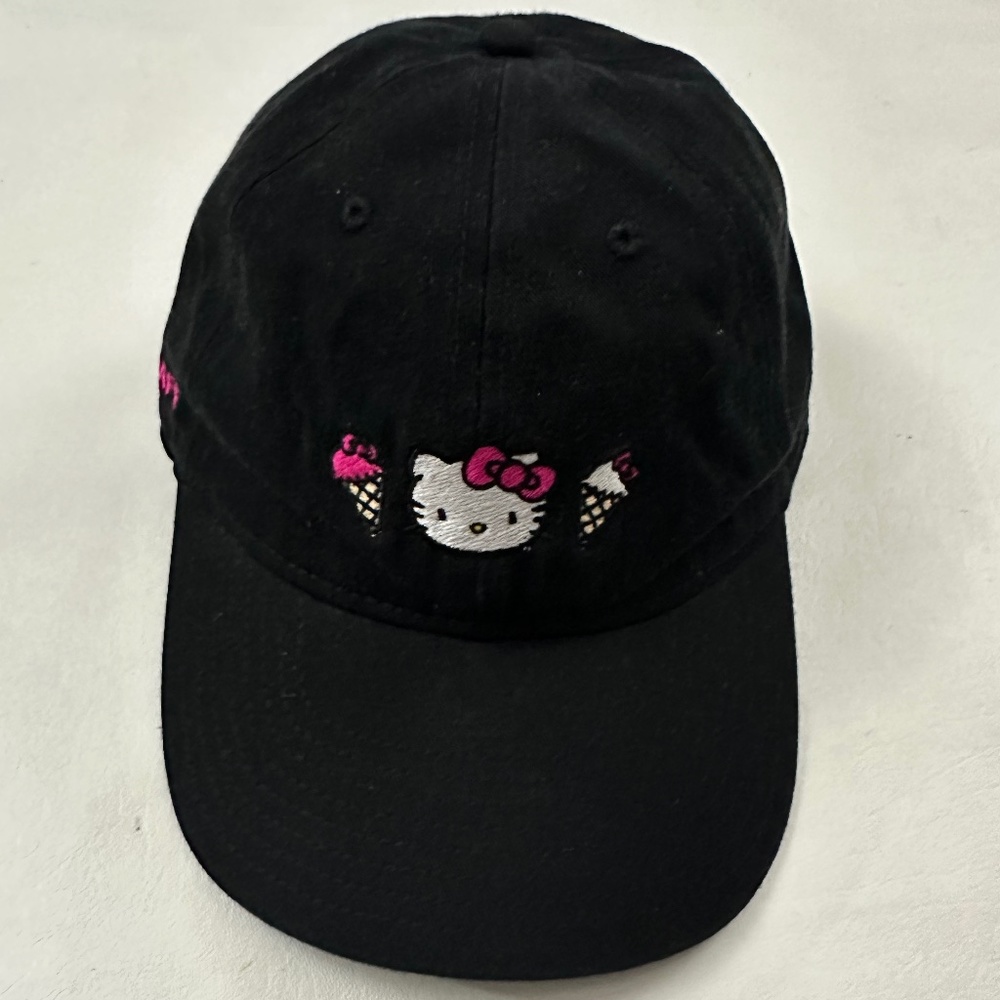 New Hello Kitty Cafe Logo Black Graphic Baseball Cap Hat One Size